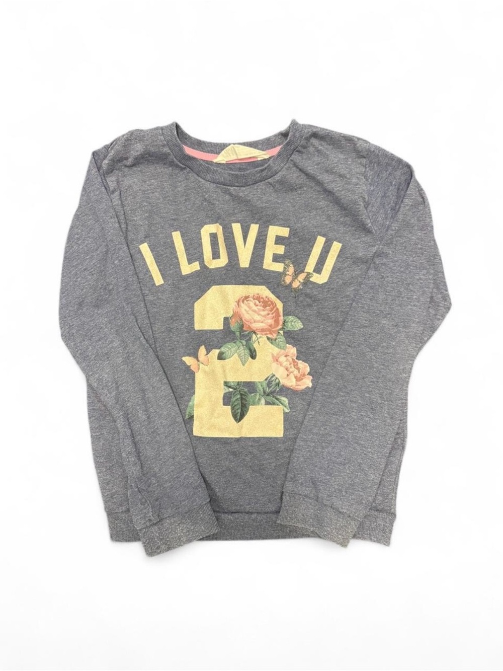 H&M Gray Long-Sleeve Tee with Yellow Floral 'I LOVE U 2' Graphic